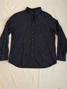 Banana Republic Navy and White Pinstripe Button-Down Shirt